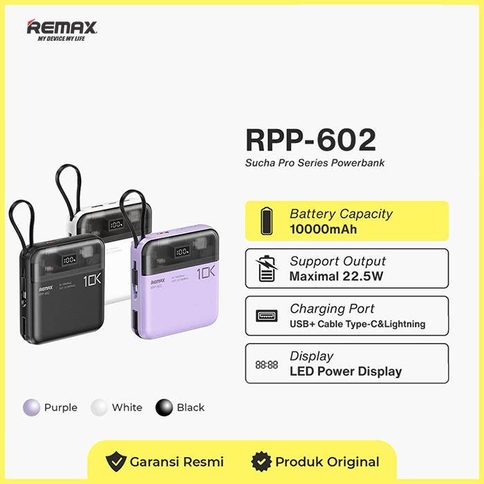 Jual Powerbank Remax Power Bank 10000Mah PD+Qc 20W+22.5W Sucha Pro ...
