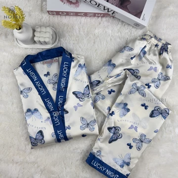 NOIRI Piyama Wanita Set Satin Lengan Pendek Celana Panjang Bahan Satin Premium Baju Tidur