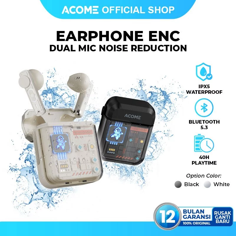 ACOME Headset Earphone TWS Bluetooth 5.3 Transparent Low Latency 60ms Inpods AT06 - Garansi Resmi 1 Tahun