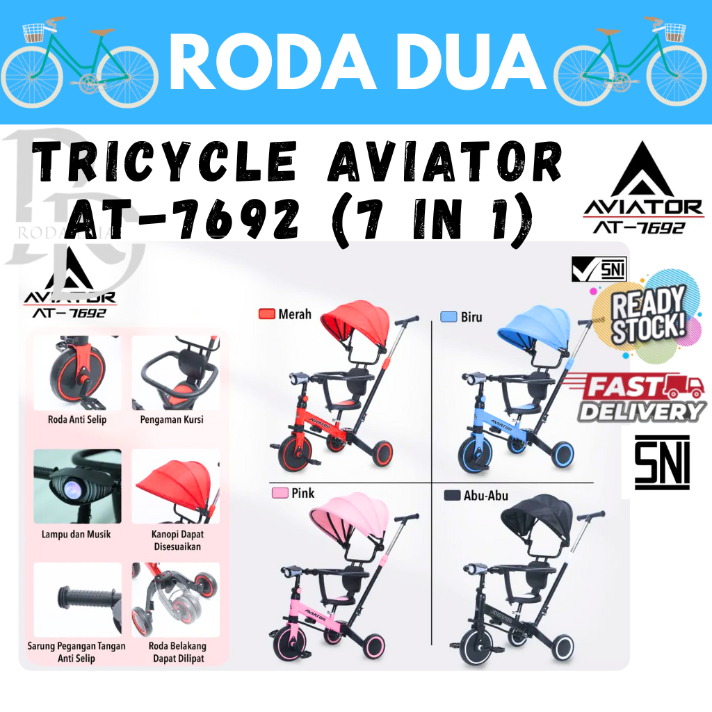 Jual SEPEDA TIGA RODA - TRICYCLE ANAK AVIATOR TIPE AT-7692 ( 7 IN 1 ...