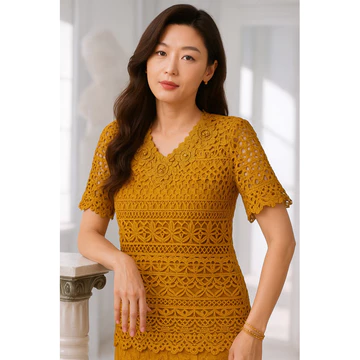 Blus Atasan Wanita Aurum Tangan Pendek Full Brokat 5331