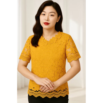 Blus Atasan Wanita Aurum Tangan Pendek Full Brokat 5331