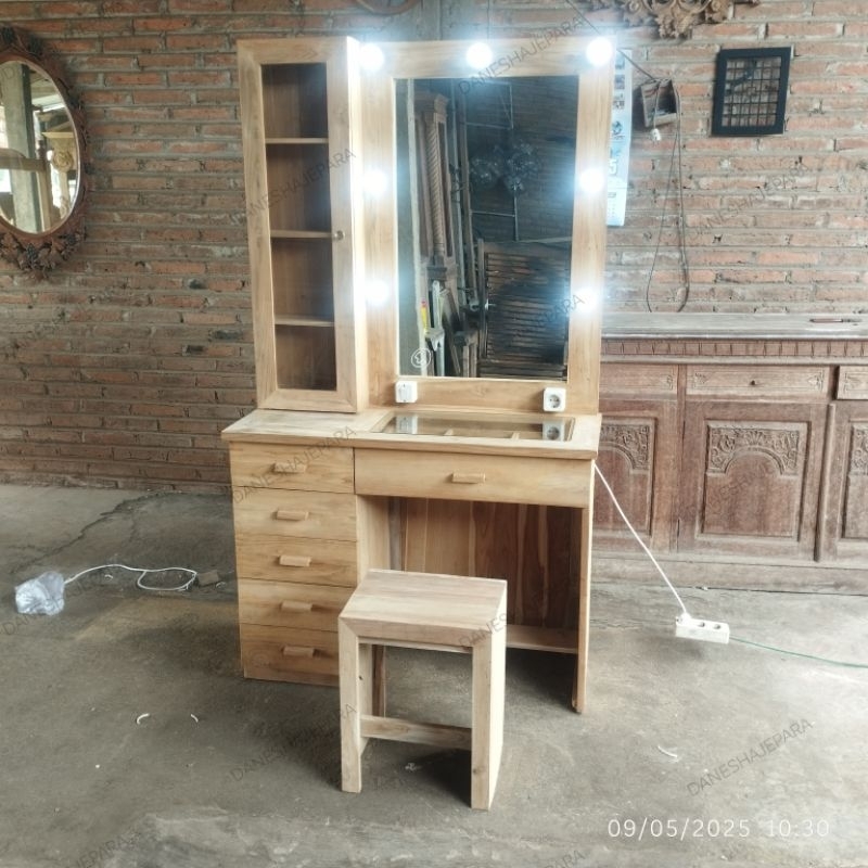 Jual meja rias minimalis LED kayu jati non finishing sudah terpasang ...