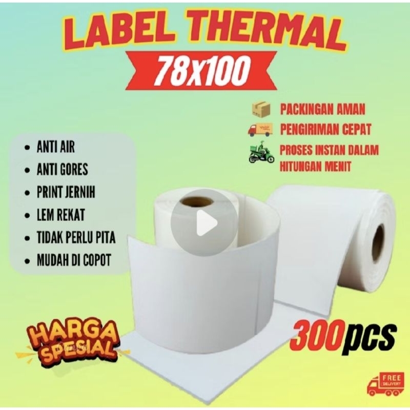 Jual Kertas Thermal Label Stiker Resi 78x100 mm 1 roll isi 300pcs ...