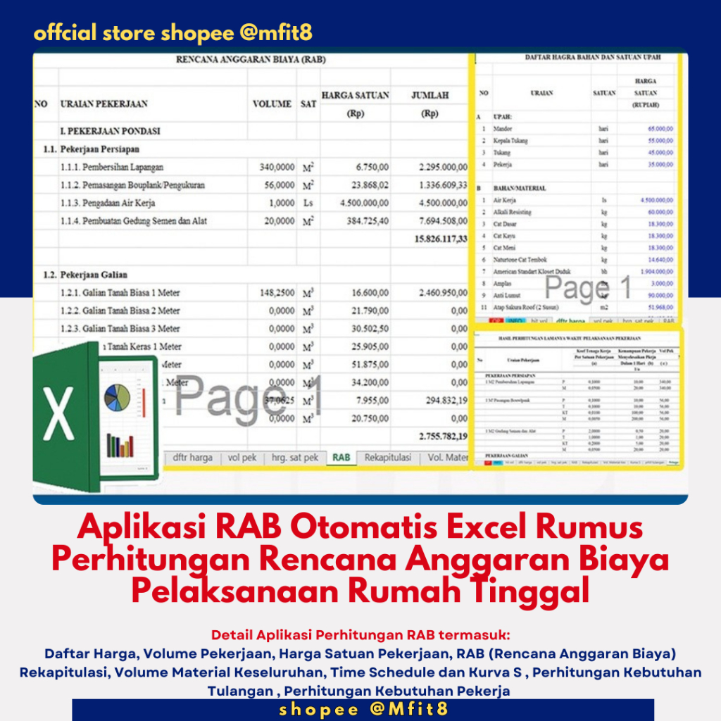 Jual Aplikasi RAB Otomatis Excel Rumus Perhitungan Rencana Anggaran ...