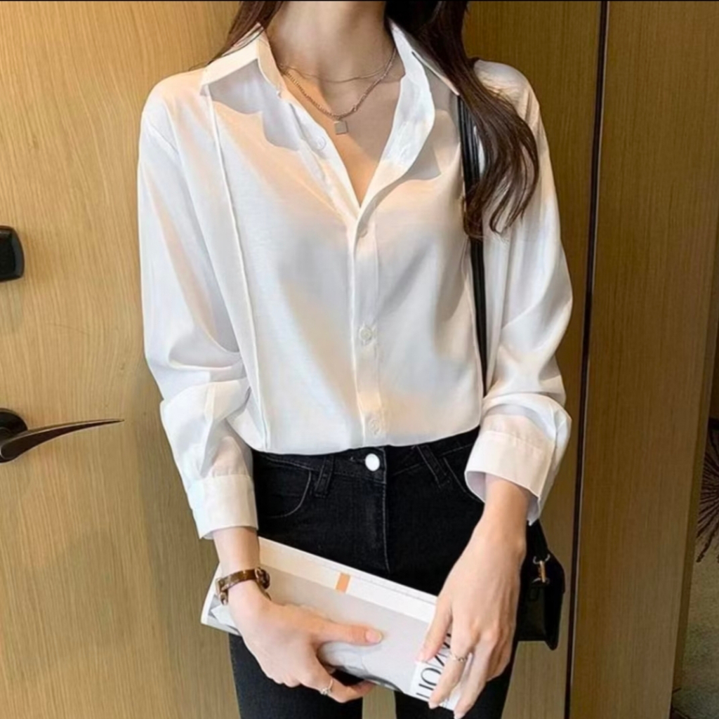 Jual Kemeja Wanita Basic Polos Putih // Pakaian Kerja // Atasan ...
