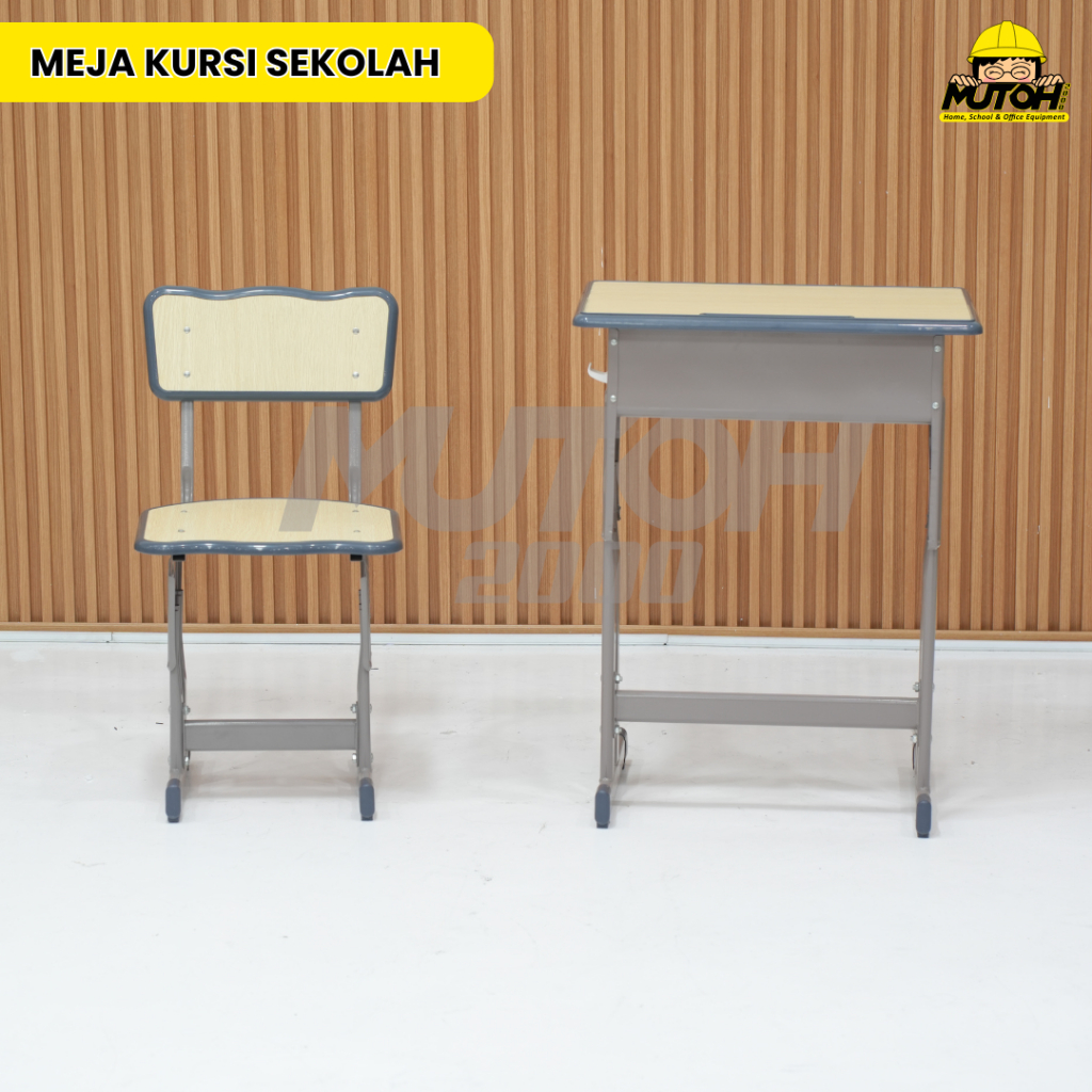 Jual Meja kursi sekolah adjustable 1 set Cokelat List Abu Abu meja ...