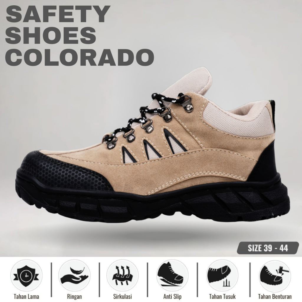 Jual Sepatu Safety Pria Boots Colorado Hitam Cream - Shoes Men's Boot ...