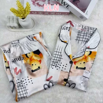 Piyama Wanita Satin Lengan Pendek Celana Panjang Piyama Korean Style Bahan Premium