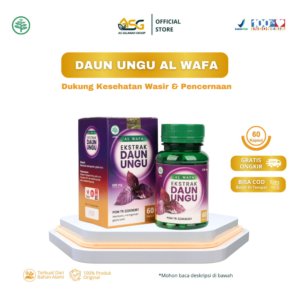 AL WAFA - Ekstrak Daun Ungu Membantu Pengobatan Wasir  Ambeien Alami 60 Kapsul