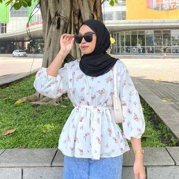 Flora Blouse Motif Bunga Olla Blouse Korean Style Atasan Blouse Vintage Wanita Motif Bunga