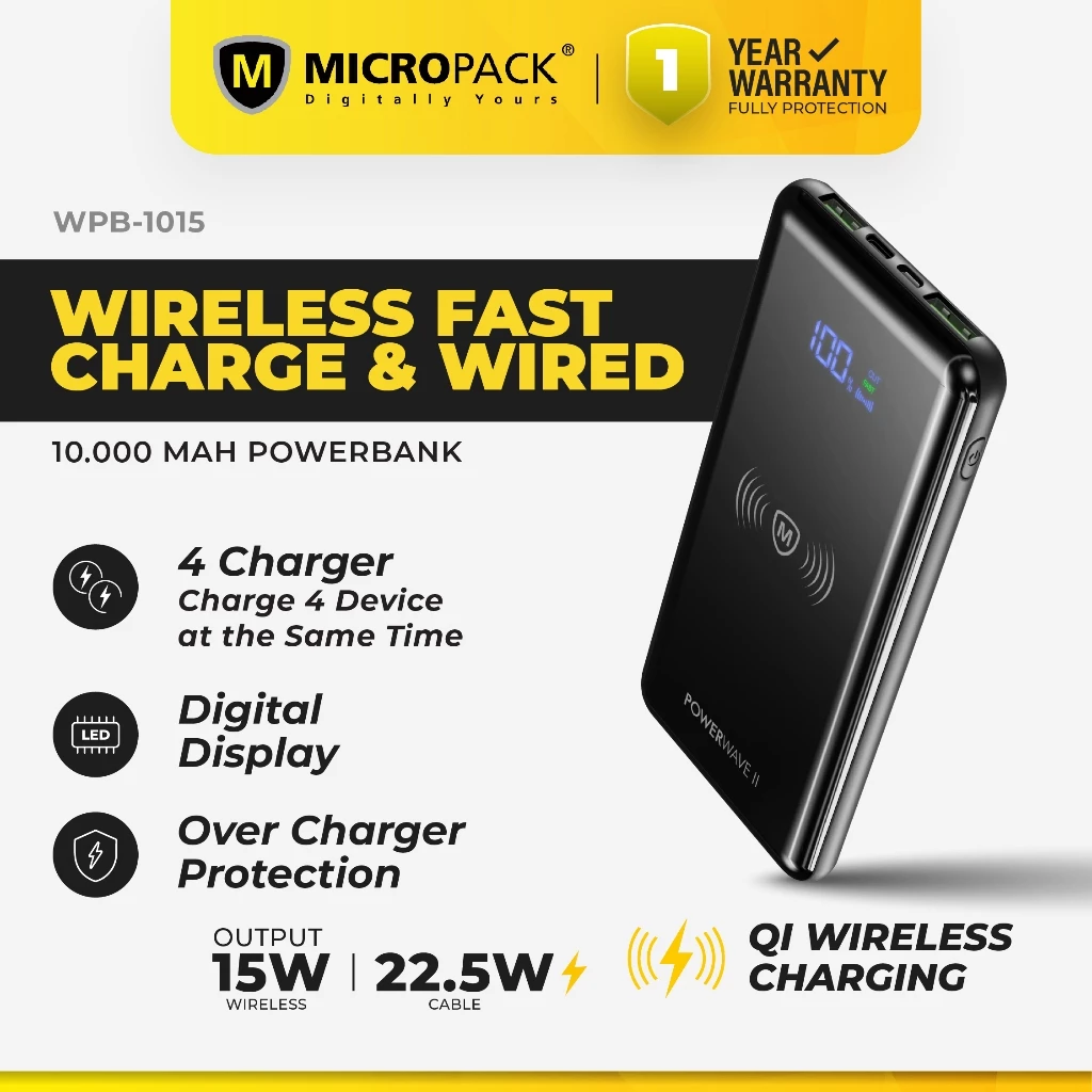 MICROPACK POWERBANK WIRELESS FAST CHARGING 10.000mAh POWERWAVE ll QC 3.0 & PD 3.0 - (WPB-1015)