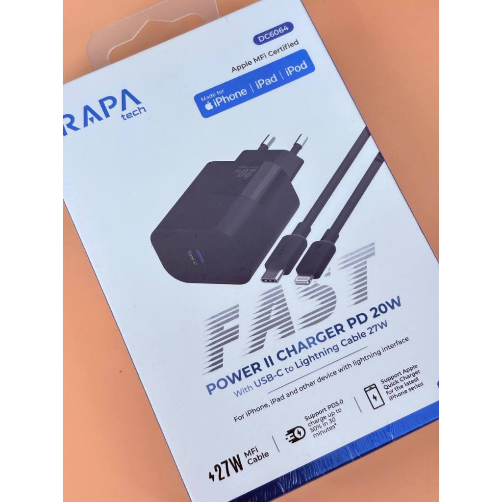 Jual 1 SET RAPA POWER II PD20W Charger + MFI Certified USB-C to ...