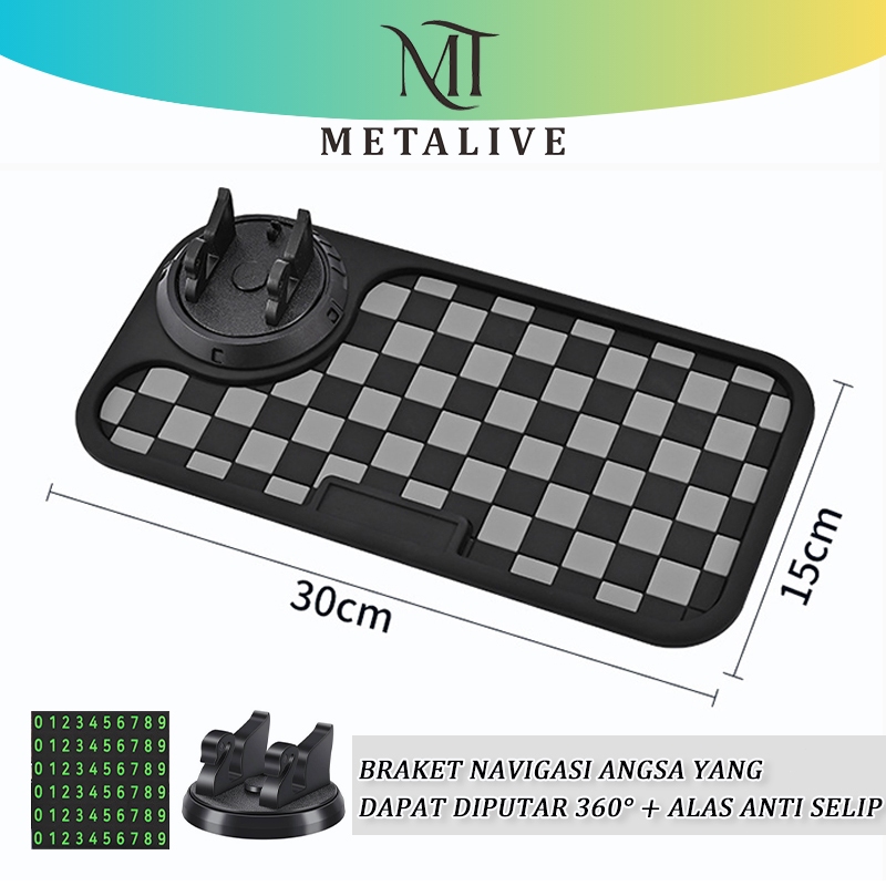 METALIVE  Phone Holder Mat Alas Mobil Dashboard Alas Anti Selip Kotak-kotak Aksesoris Mobil Dengan Dudukan Angsa