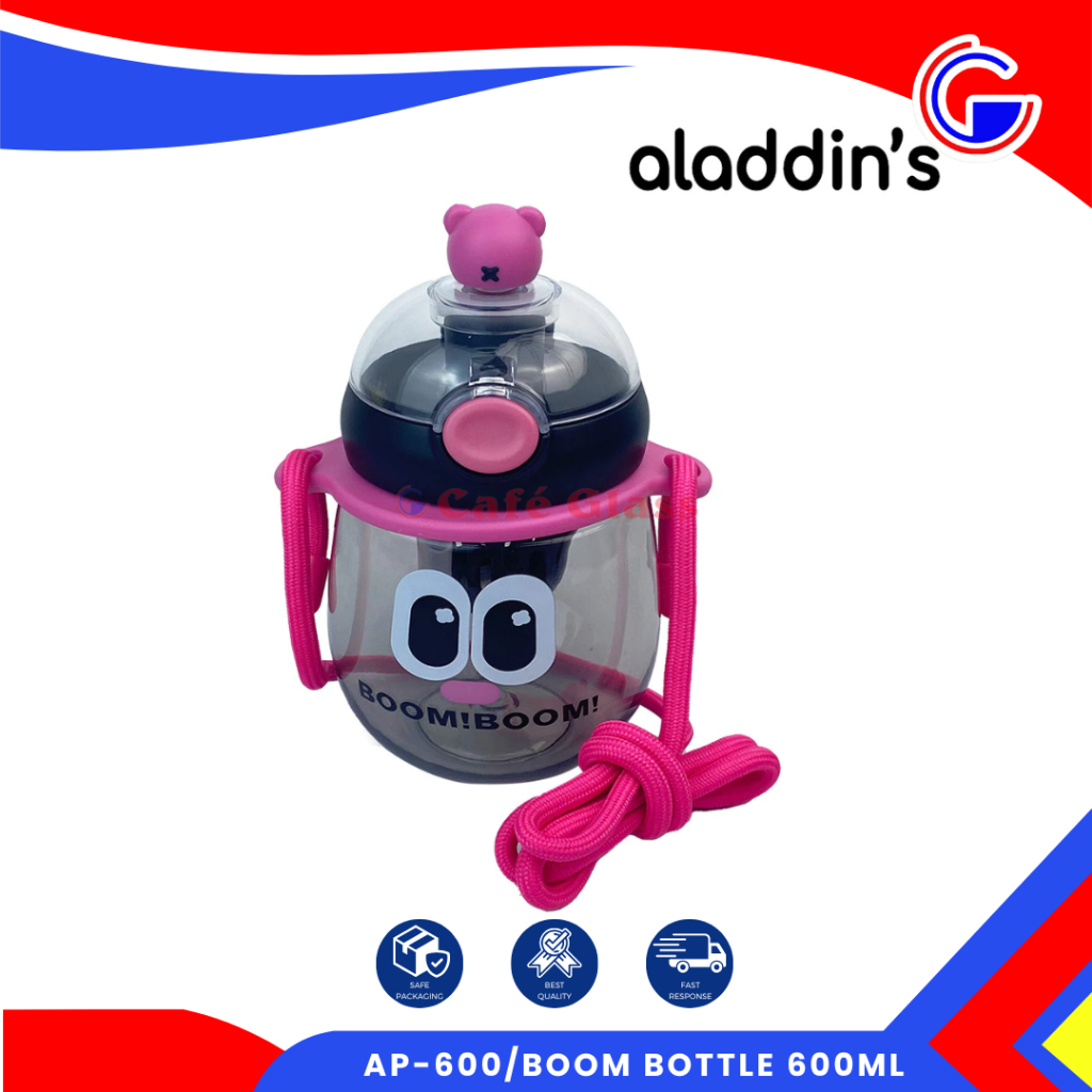 Botol Minum Viral Karakter Lucu / Botol Minum Tutup Kunci + Sedotan / Botol Minum Anak 600Ml
