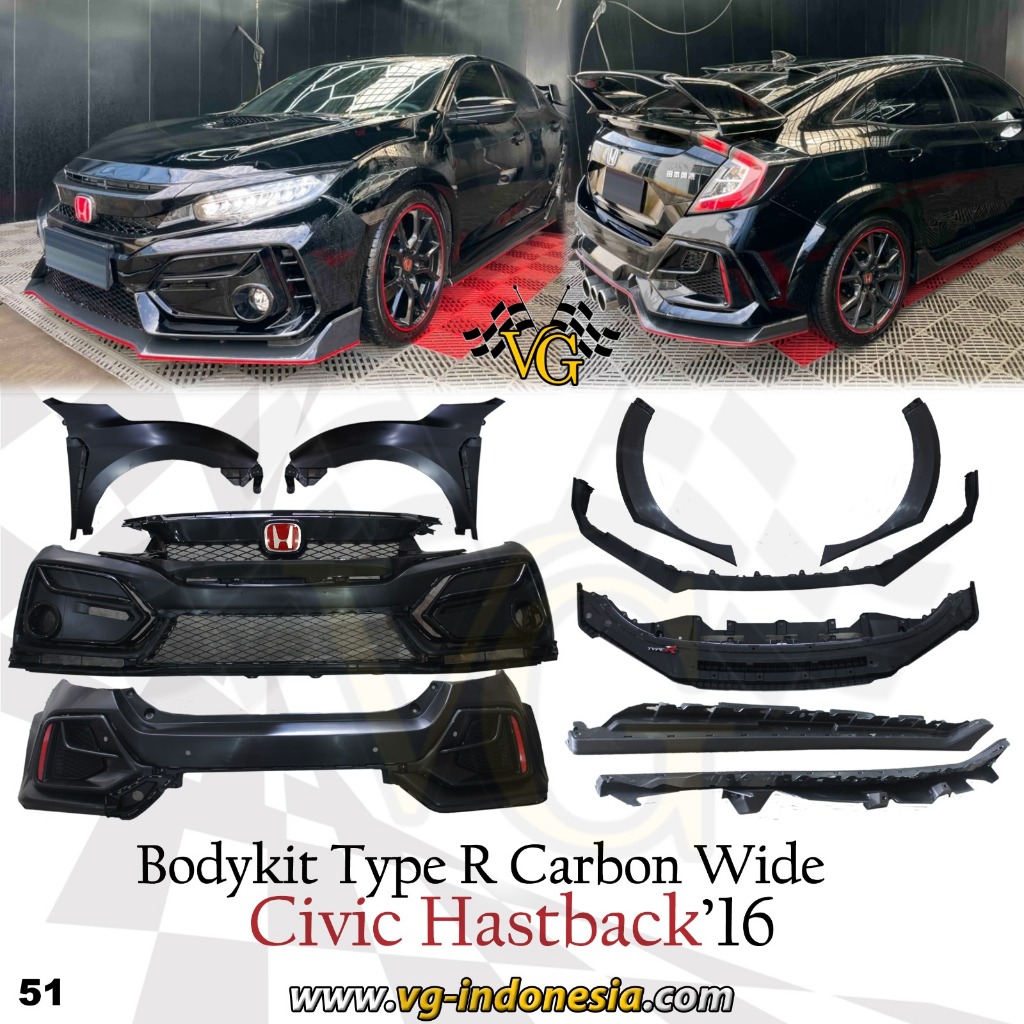 Jual BODYKIT TYPE R CIVIC HATCHBACK LIPS CARBON CIVIC 2016 - 2021 ...