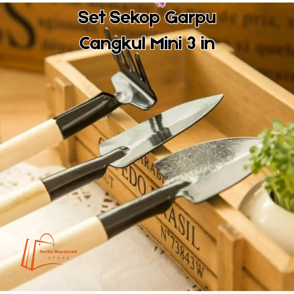 SB168 Set Sekop Garpu Cangkul Mini 3 in 1 / Alat Berkebun / Garden Tools Ukuran Kecil