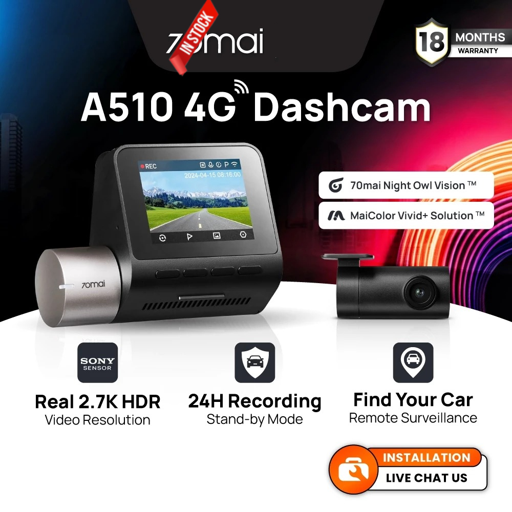 70mai A510 Dashcam Anteriore 1944P HDR Con GPS E ADAS – Solo Fotocamera Frontale, Connettività 4G E Supporto Parcheggio 24h