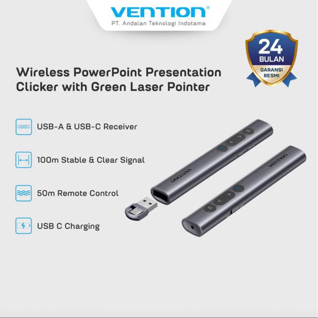 Jual Vention Wireless Presentation Green Laser Pointer 2.4Ghz With Type ...