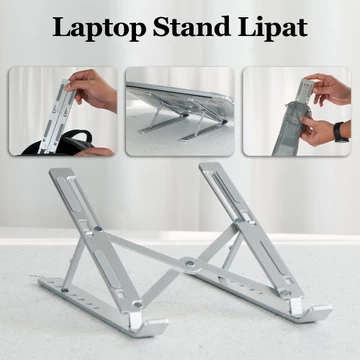 Laptop Stand Holder Portable Lipat Full Alumunium 6 Ketinggian Dudukan Pendingin Laptop Ringan