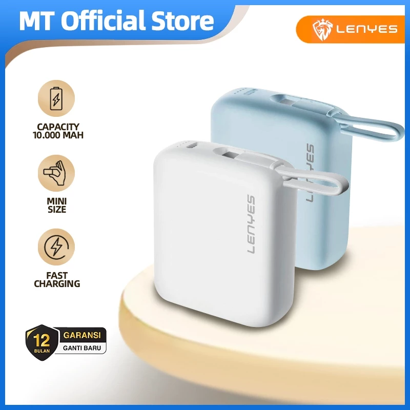 LENYES PX159D Super Mini Powerbank 10000mAh Fast Charging 22.5W Built In Cable Type C Output Power Bank