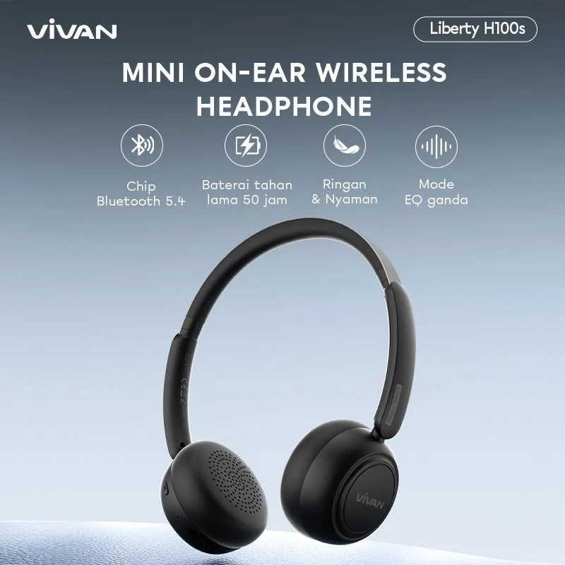 VIVAN Headphone Bluetooth H100S v5.4 HiFi Sound ENC Mic Playtime 50 Hours | Garansi Resmi 1 Tahun
