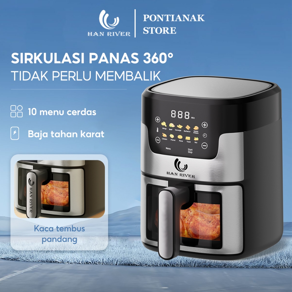 Jual [Pengiriman dari Pontianak]HAN RIVER Air Fryer 8L Touch Screen