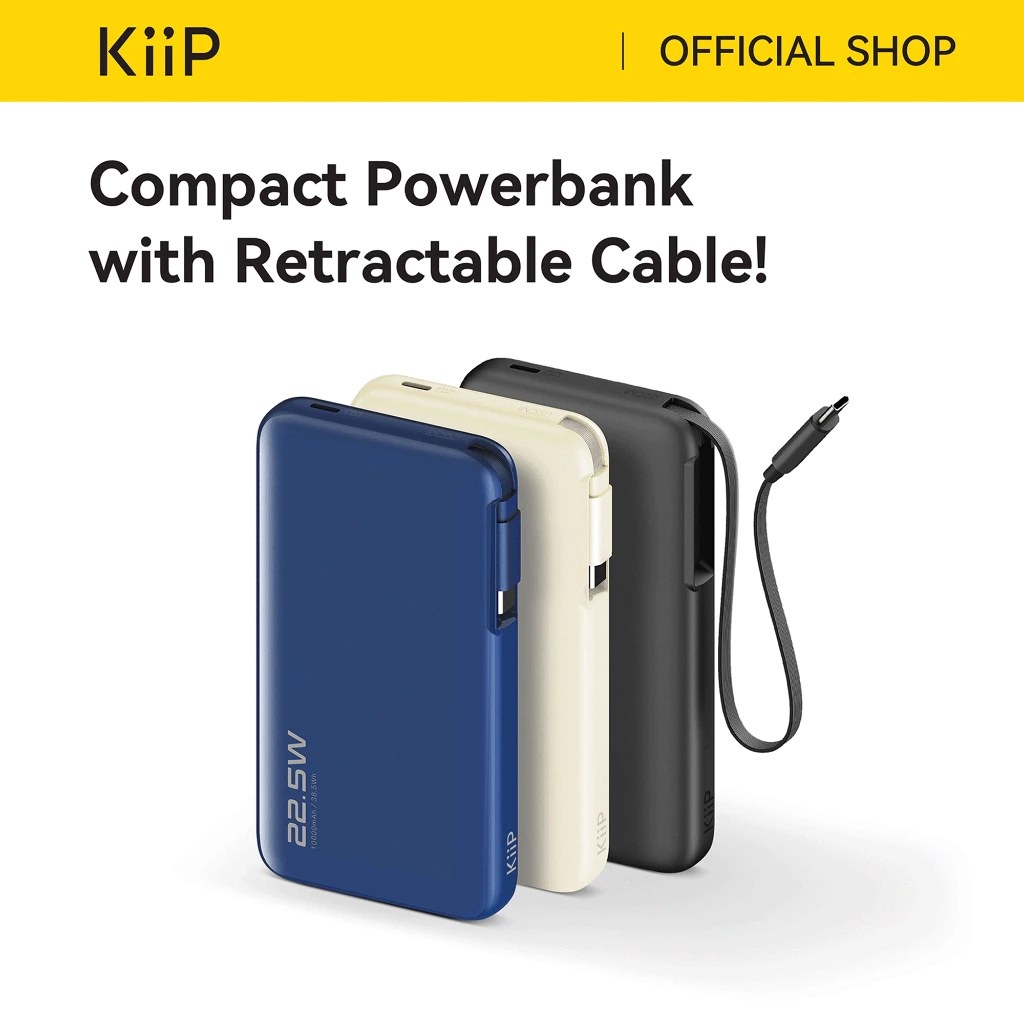 KiiP E66 PowerBank Retractable Cable 20000mAh PD QC PPS Fast Charging 45W