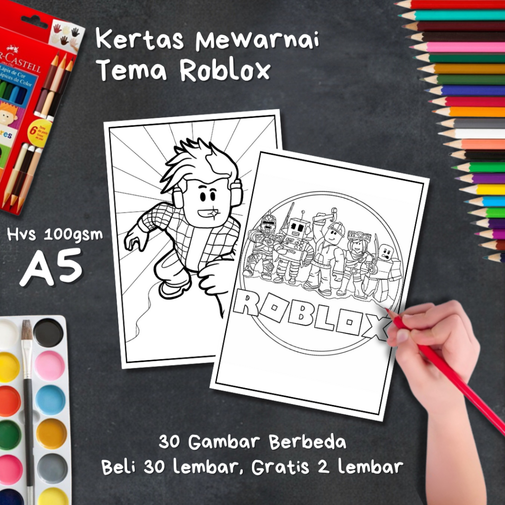 Jual 30 Lembar Kertas Mewarnai Anak A5 / Coloring / Sketsa Tema Roblox