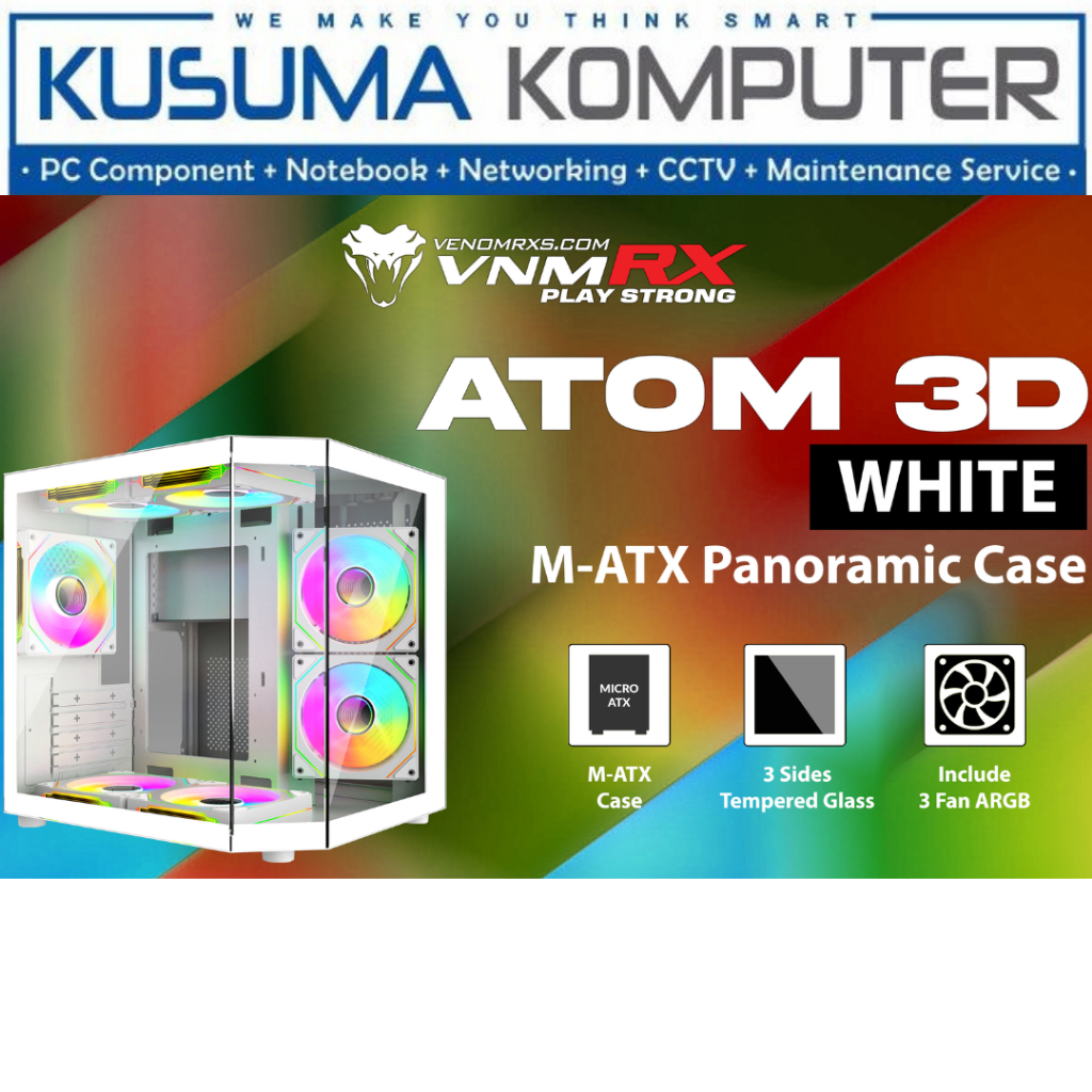 Jual Casing VENOMRX ATOM 3D WHITE + 3 Fan ARGB Micro ATX Casing PC ...