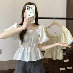 Yikoo Blouse Korea Multi Warna Blus Lengan Pendek Motif Bunga Atasan Wanita