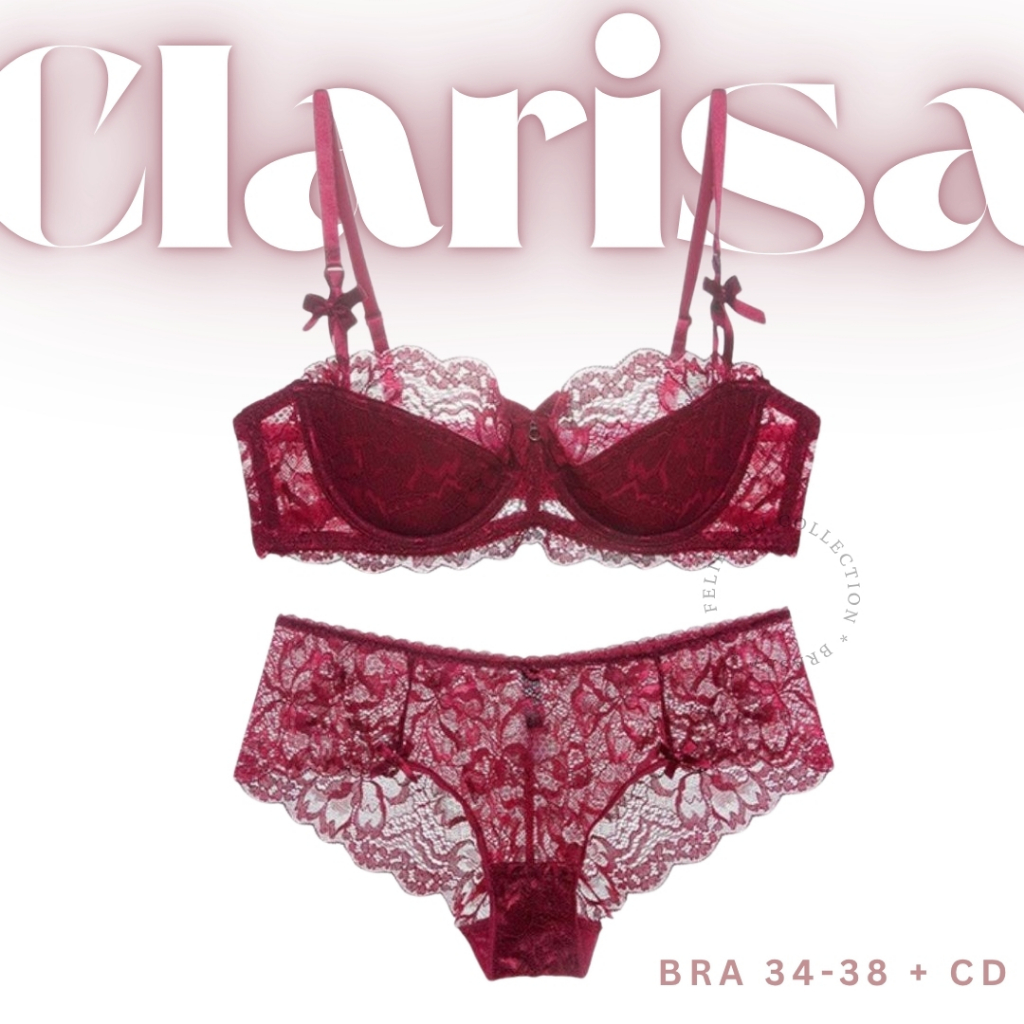 Jual CLARISA Bra Set Half Cup Renda Busa Tipis Kawat (BH + CD) Size 34 ...
