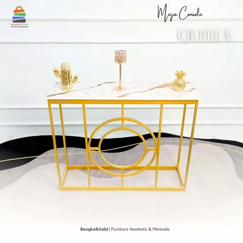 Meja Console Aesthetic Meja Hias Minimalis - MEJA QUELLA - Foyer Besi Holo Cat Duco Mewah