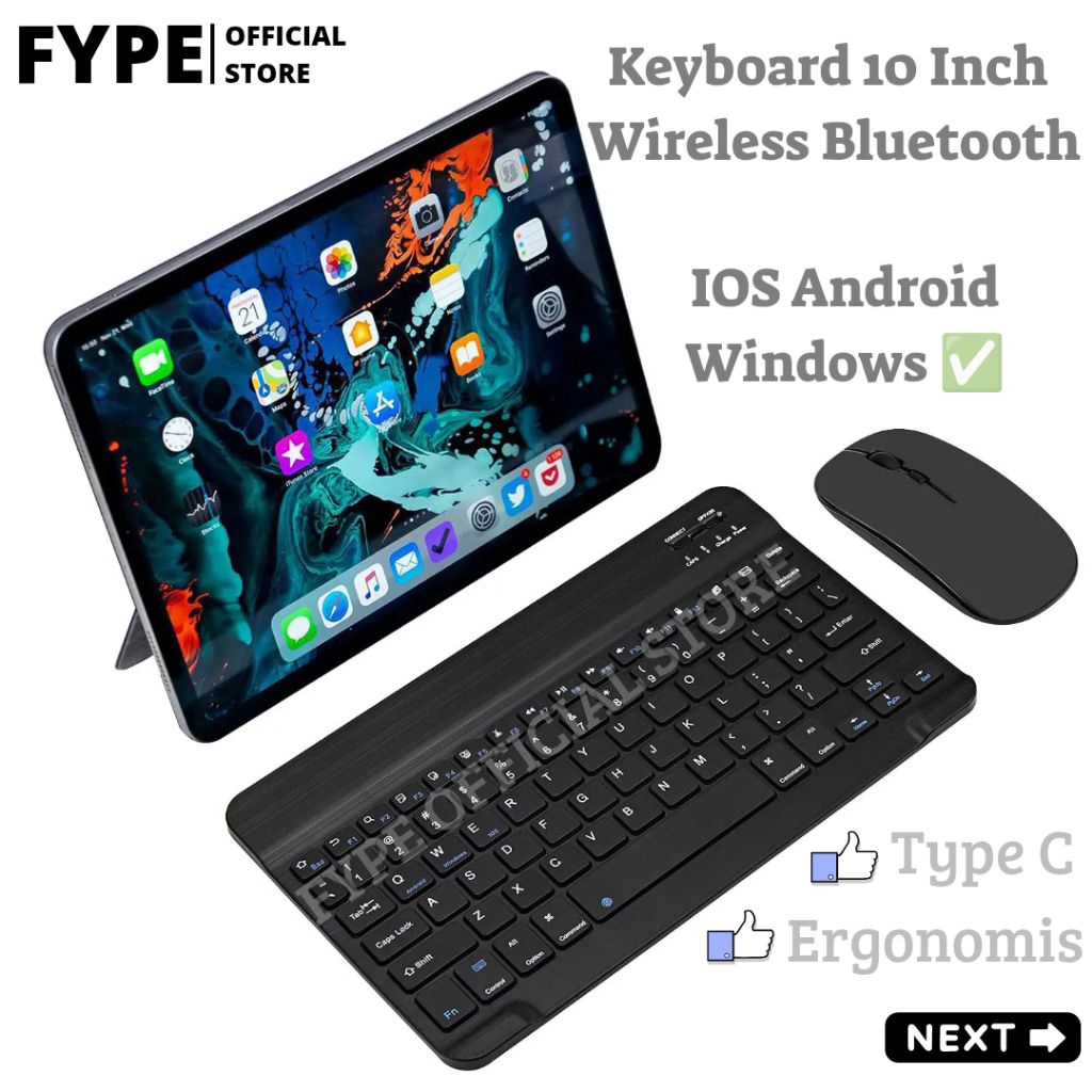 Jual 10 Inch Keyboard Mouse Wireless Bluetooth Type C For iPad Samsung ...