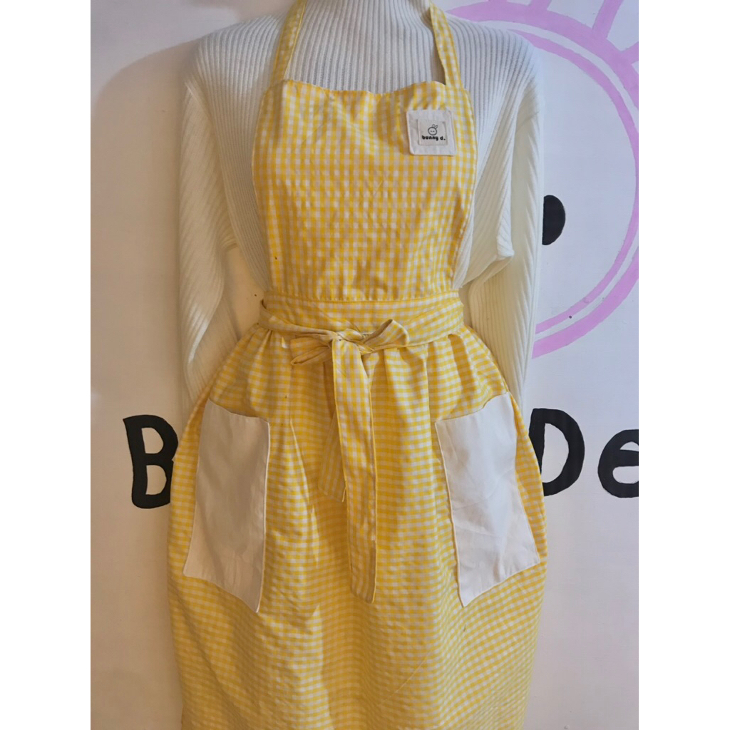 Jual CELEMEK KOREA/APRON KOREA AESTHETIC/APRON KUNING KOTAK KOTAK ...