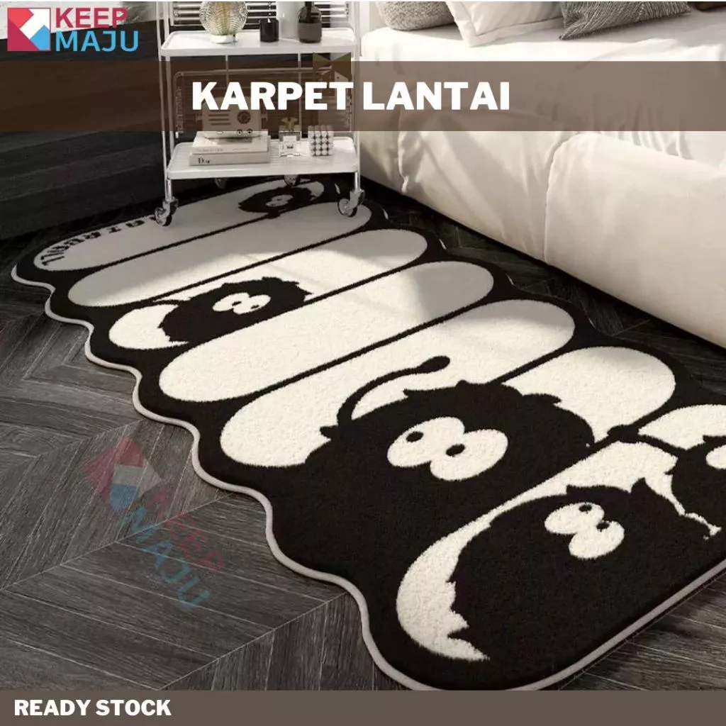 KEEP MAJU Karpet Samping Tempat Tidur Kartun Hitam Dan Putih Karpet Karpet Lembut Sofa