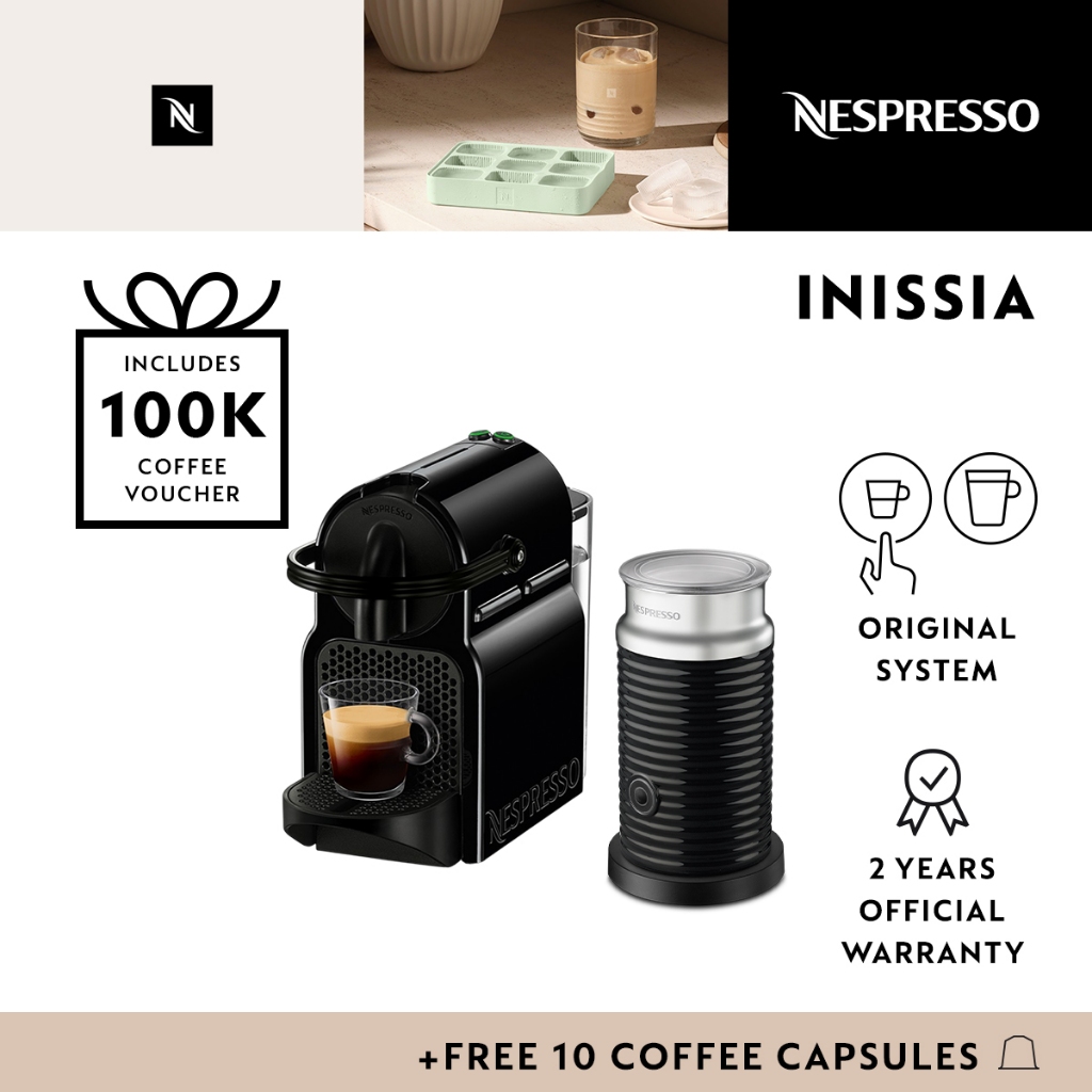 NESPRESSO Inissia Coffee Machine Black, with Aeroccino3 Black