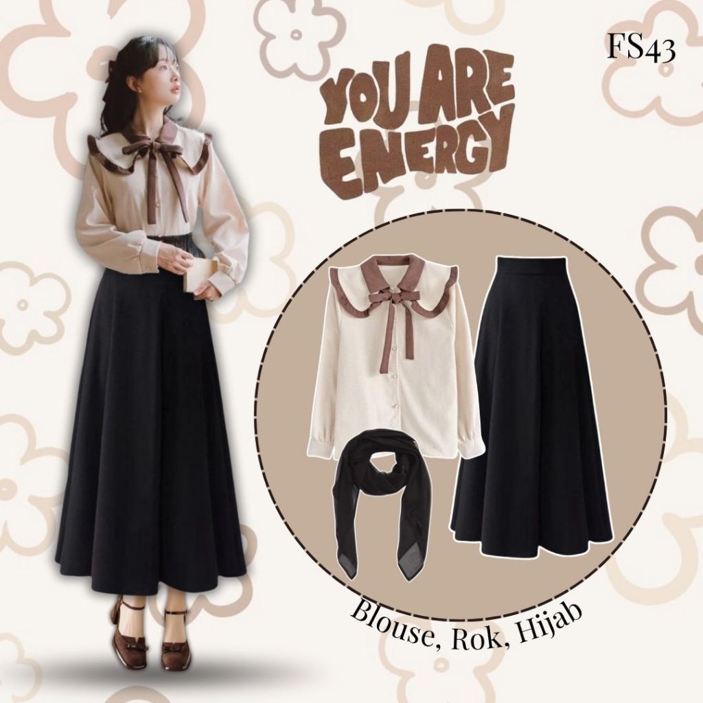Jual 3in1 OOTD Setelan Wanita Korean Style (Blouse, Rok, Hijab) Oneset ...
