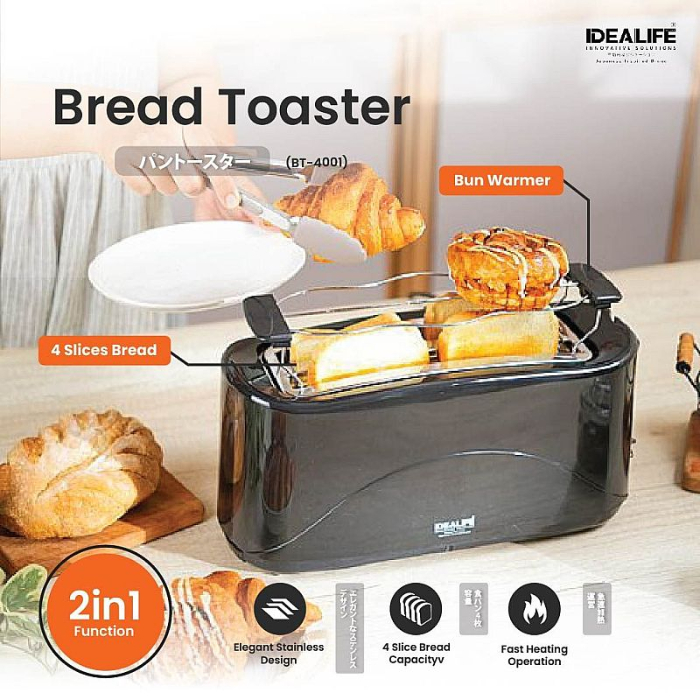 Jual Idealife Pemanggang Roti Listrik 4 Potong + Rak Penghangat BT-4001 ...
