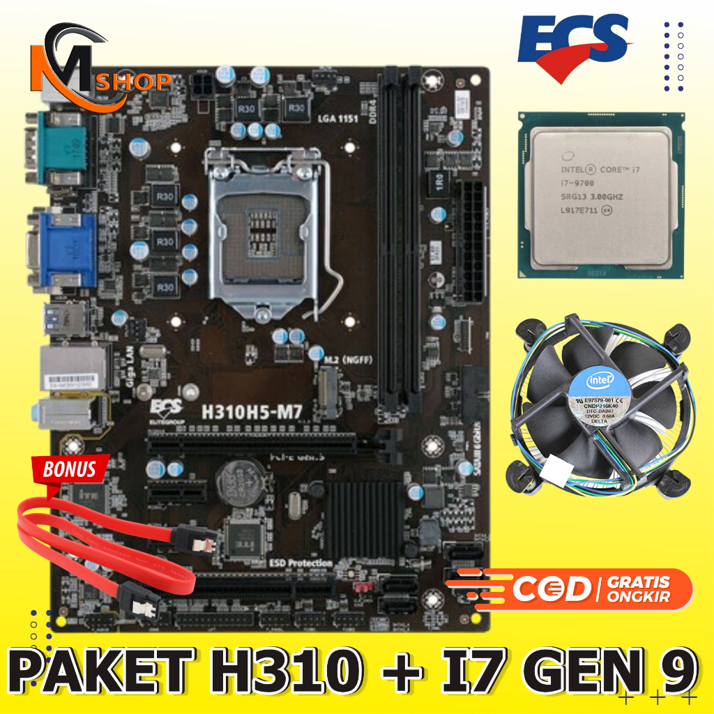 Paket Motherboard Mobo Mainboard H310 LGA 1151 DDR4 Processor Intel Core  i7 9700 Gen Fan