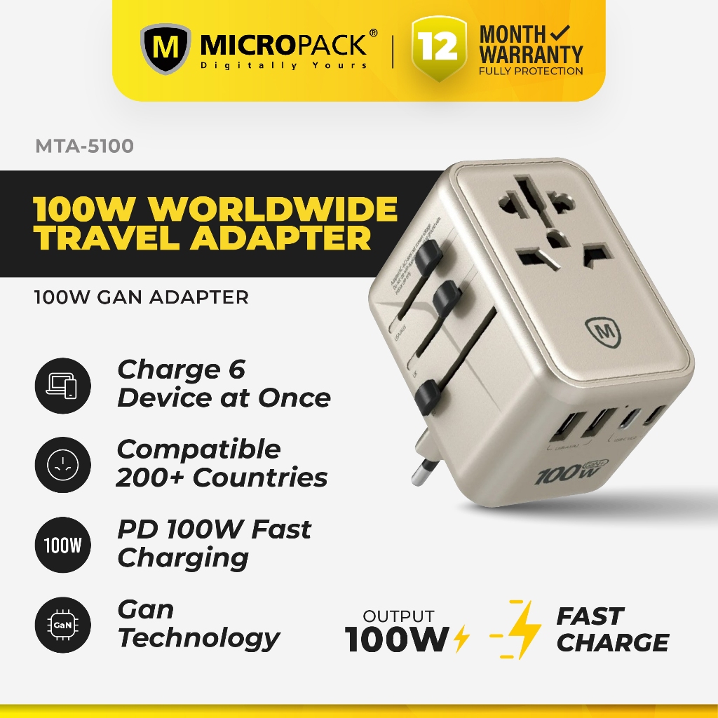 Jual MICROPACK 100W Worldwide Universal Travel Adapter Fast Charging ...