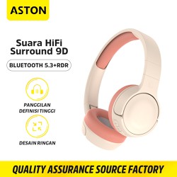 ASTON Headphone Bluetooth Wireless HIFI Stereo Noise Canceling AT-TW143 Pink Macaron Dua Warna For TF Card Original