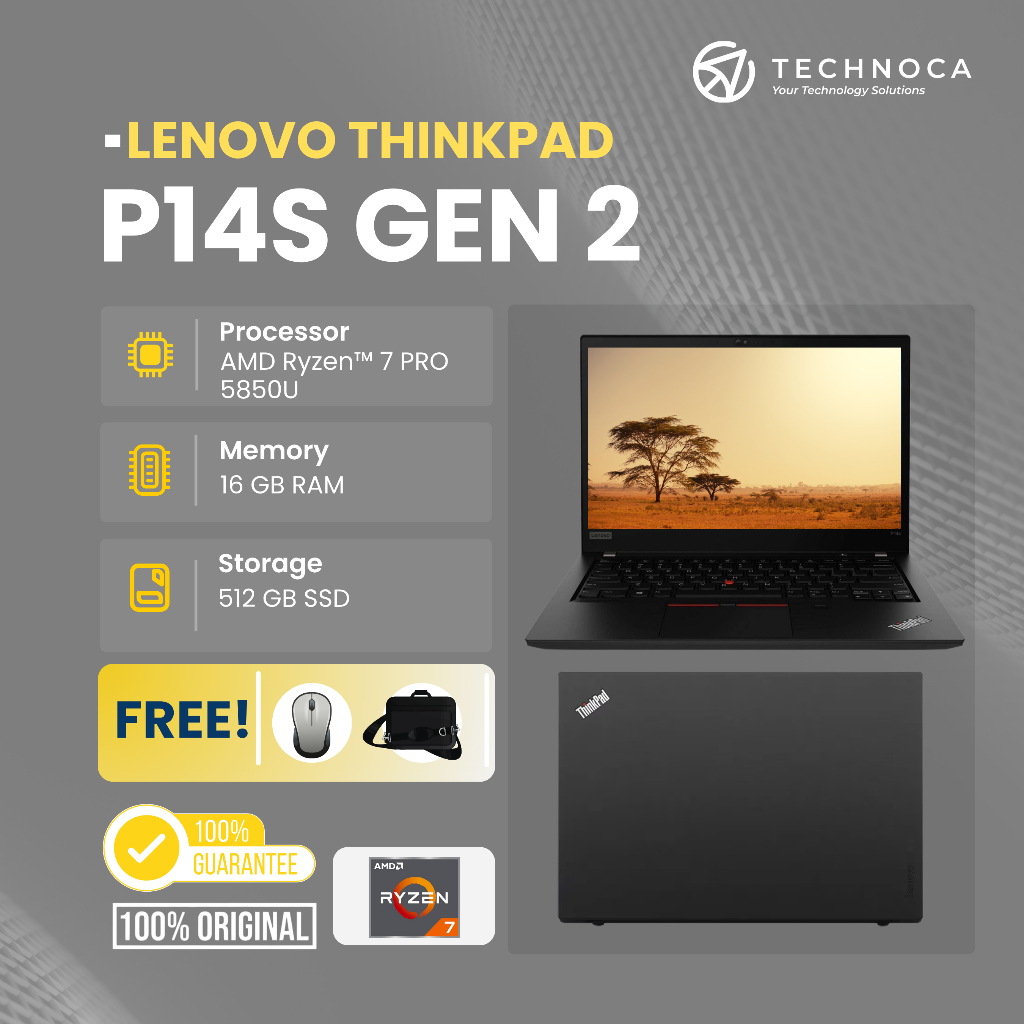 LAPTOP LENOVO THINKPAD P14S GEN2A RYZEN 5850U RAM 16GB SSD 512GB GARANSI  TAHUN