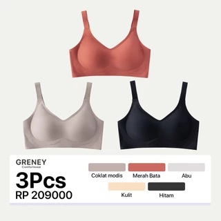 GRENEY-Gbras-Bra（3pcs）Bigsize Tali Bra Lebar Bergesper Pakaian Dalam Push Up Bra Wanita Sport Tanpa Kawat Busa 89667