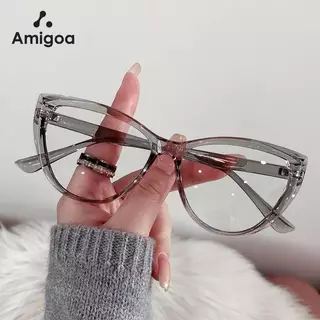 AMIGOA Kacamata Cat Eyes Wanita Anti Cahaya Biru Kacamata Outdoor Kacamata Pelindung Bergaya Retro