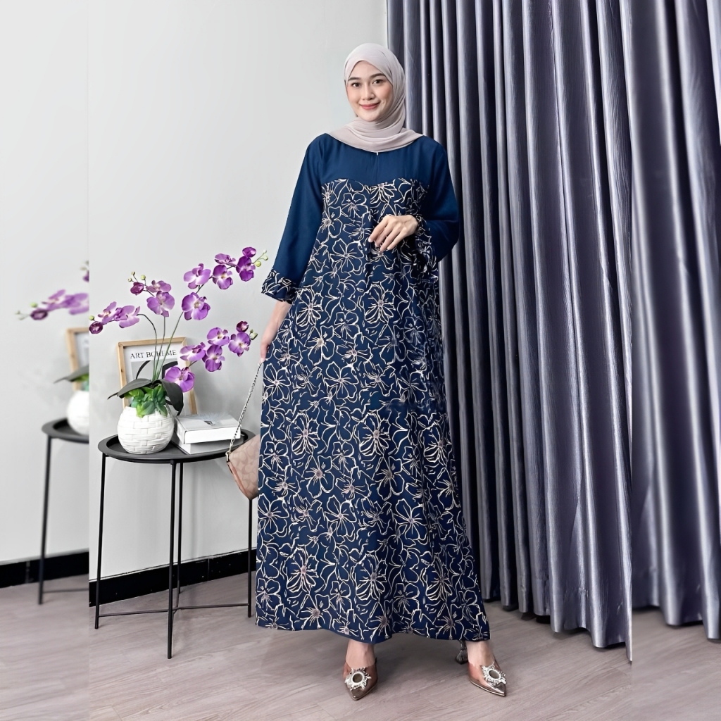 Jual Daster Midi Dress Rayon Rempel Busui Lengan Panjang Kekinian ...