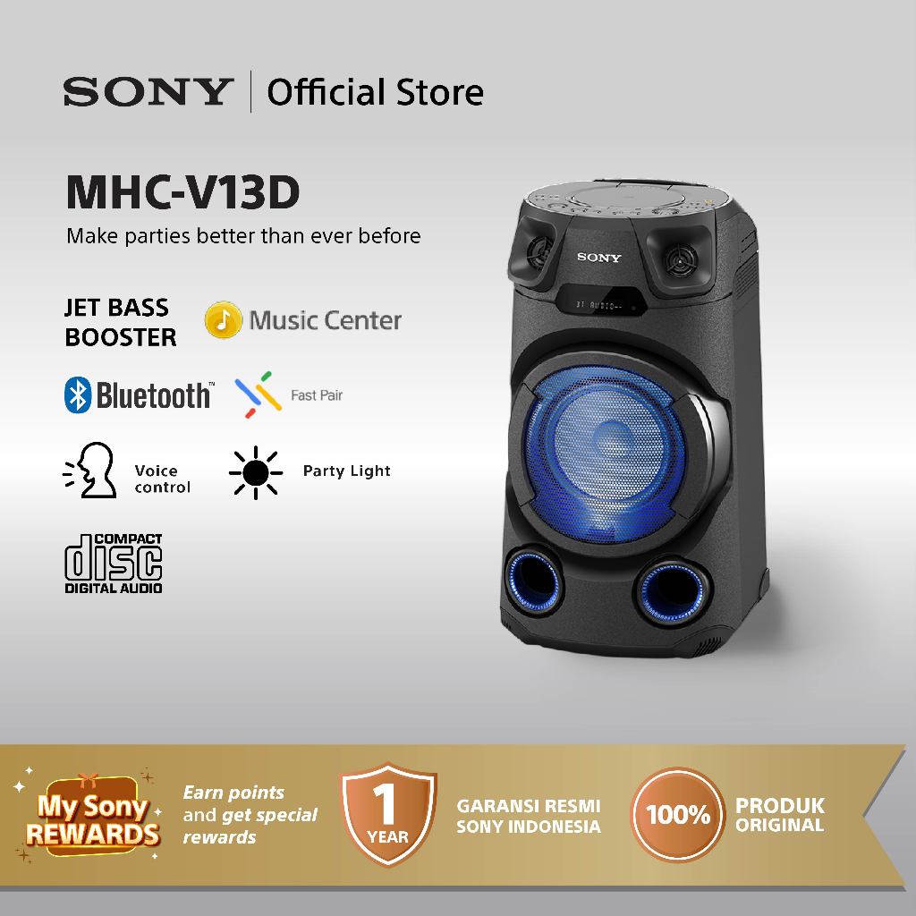 SONY MHC-V13 High Power Audio System with Bluetooth, LED Lights, and 130W  Output