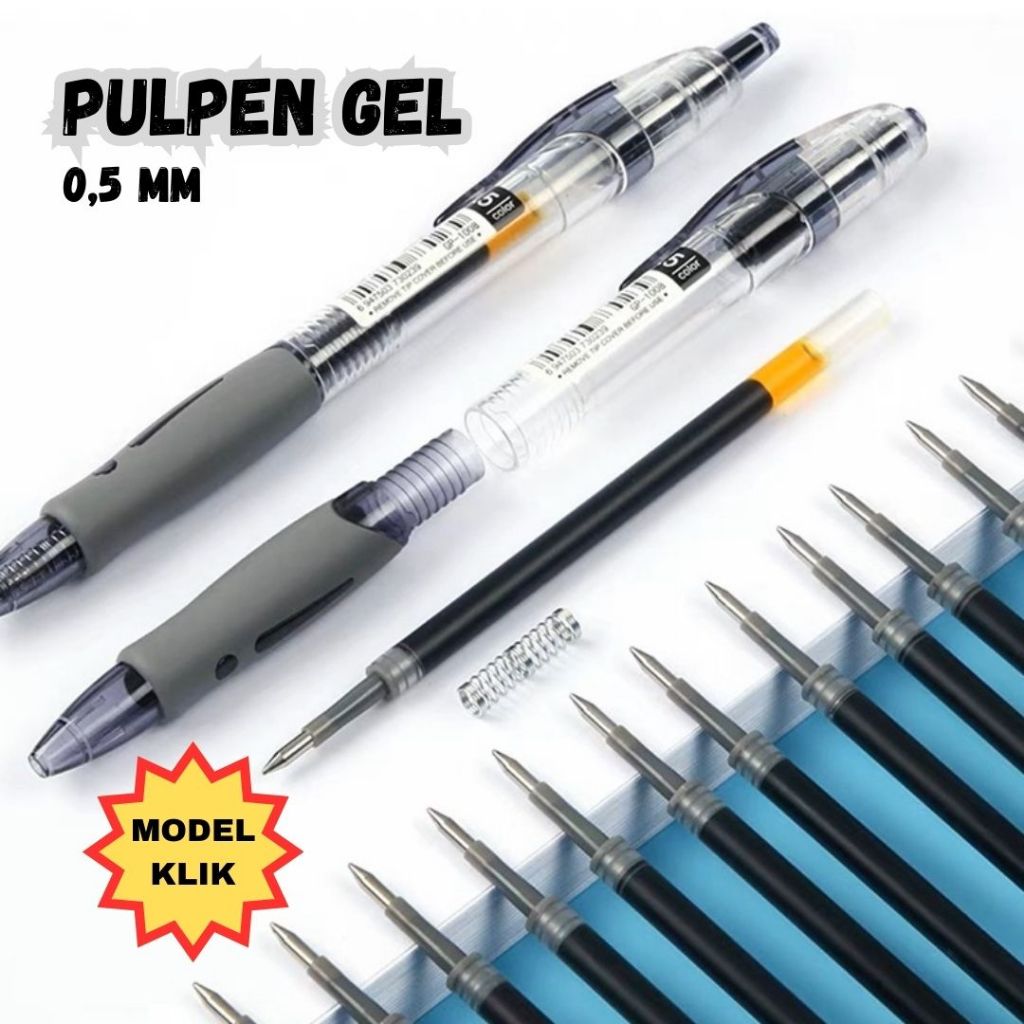 Jual Pena Gel Hitam Biru Merah Model Tekan Klik / Pulpen Gel 0.5MM