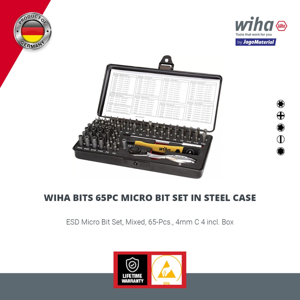Jual Wiha Bits 65PC Micro Bit; Set In Steel Case - Mata Obeng Set ESD ...