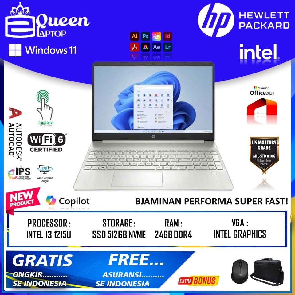 Jual Promo Laptop Murah Hp 15 Intel I3 1215U Ram 24GB SSD 512GB Nvme 15 ...